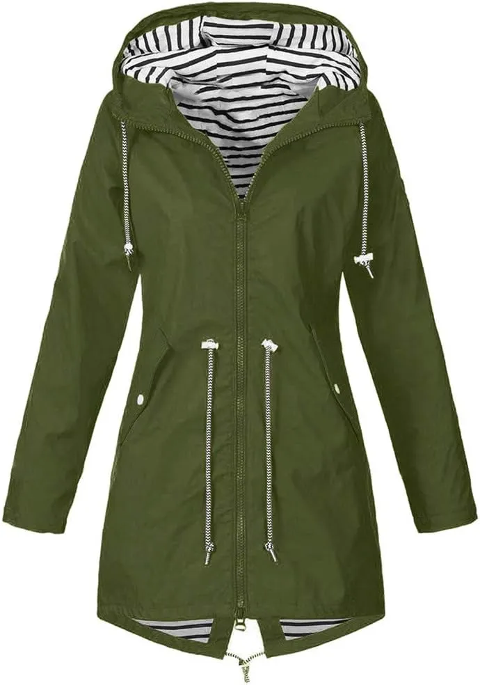 Womens Plus Size Rain Jacket With Hood Waterproof Lightweight Raincoats Outdoor Trench Coats Zip Up Windbreaker
