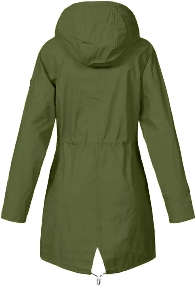 Womens Plus Size Rain Jacket With Hood Waterproof Lightweight Raincoats Outdoor Trench Coats Zip Up Windbreaker