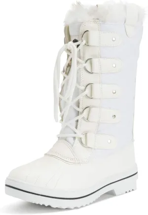 Womens Snow Boot Nylon Tall Winter Fur Lined Snow Warm Waterproof Rain Boot - White - 6-37 - CD0026