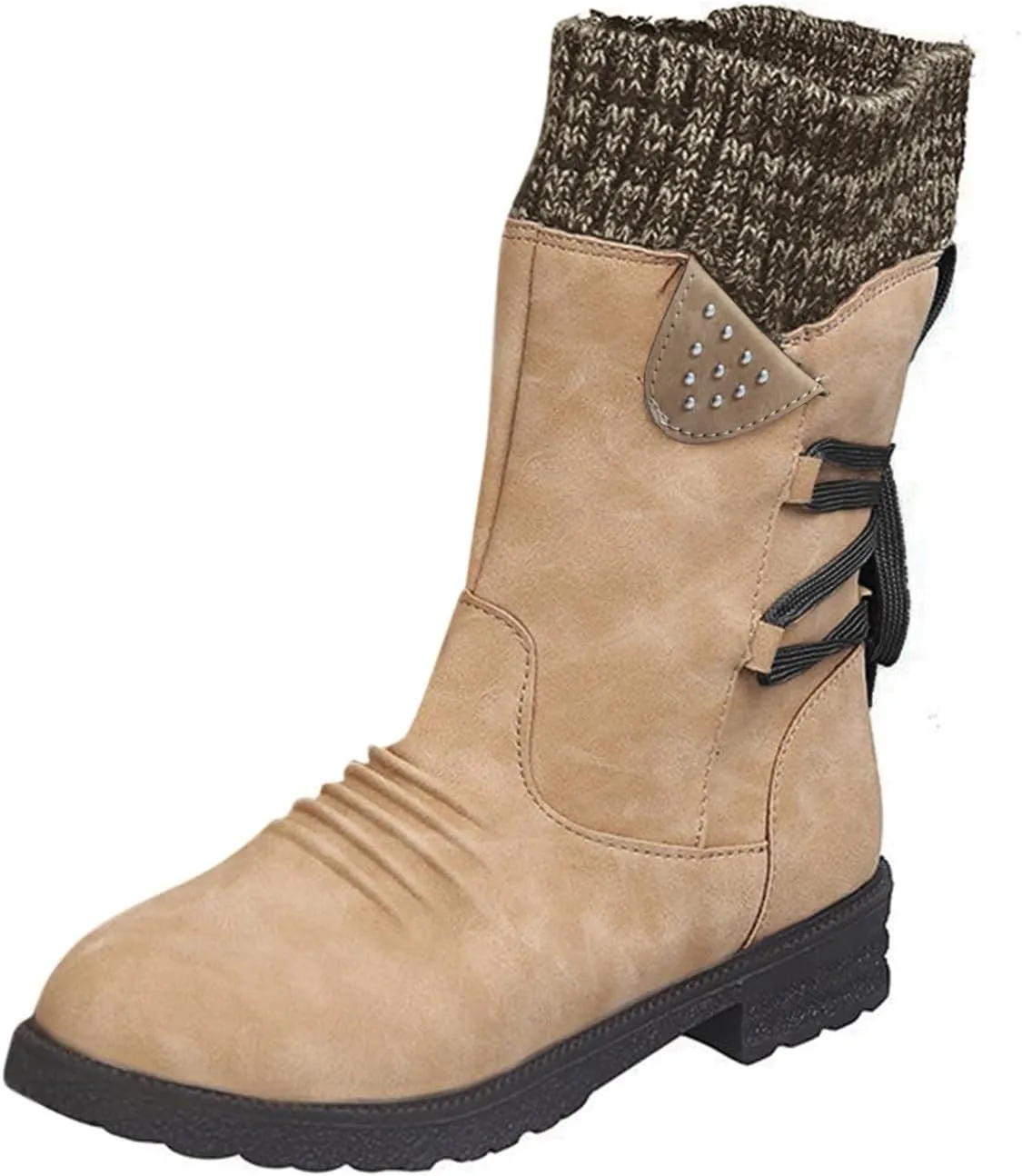 Women's Snow Boots Low Heel Mid Calf Winter Boots Side Zip Western Platform Hiking Booties Warm Non Slip Outdoor Shoes Winter