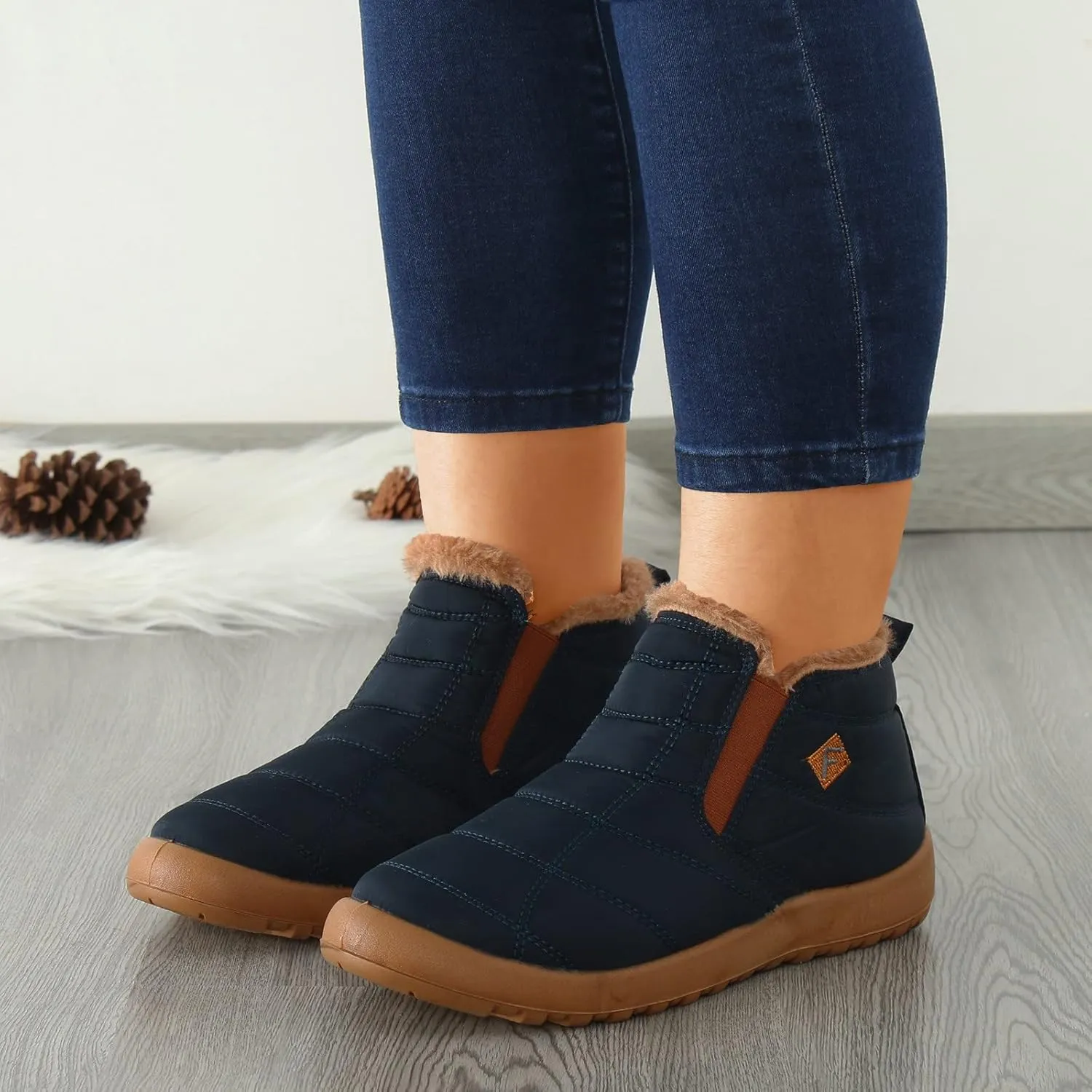 Womens Snow Boots Waterproof Insulated Pull on Womens Lightweight Hiking Snow Boots Womens Snow Boots Wide Calf Boots for Snow Women Botas Bajitas Elegantes De Mujer Para El Frio