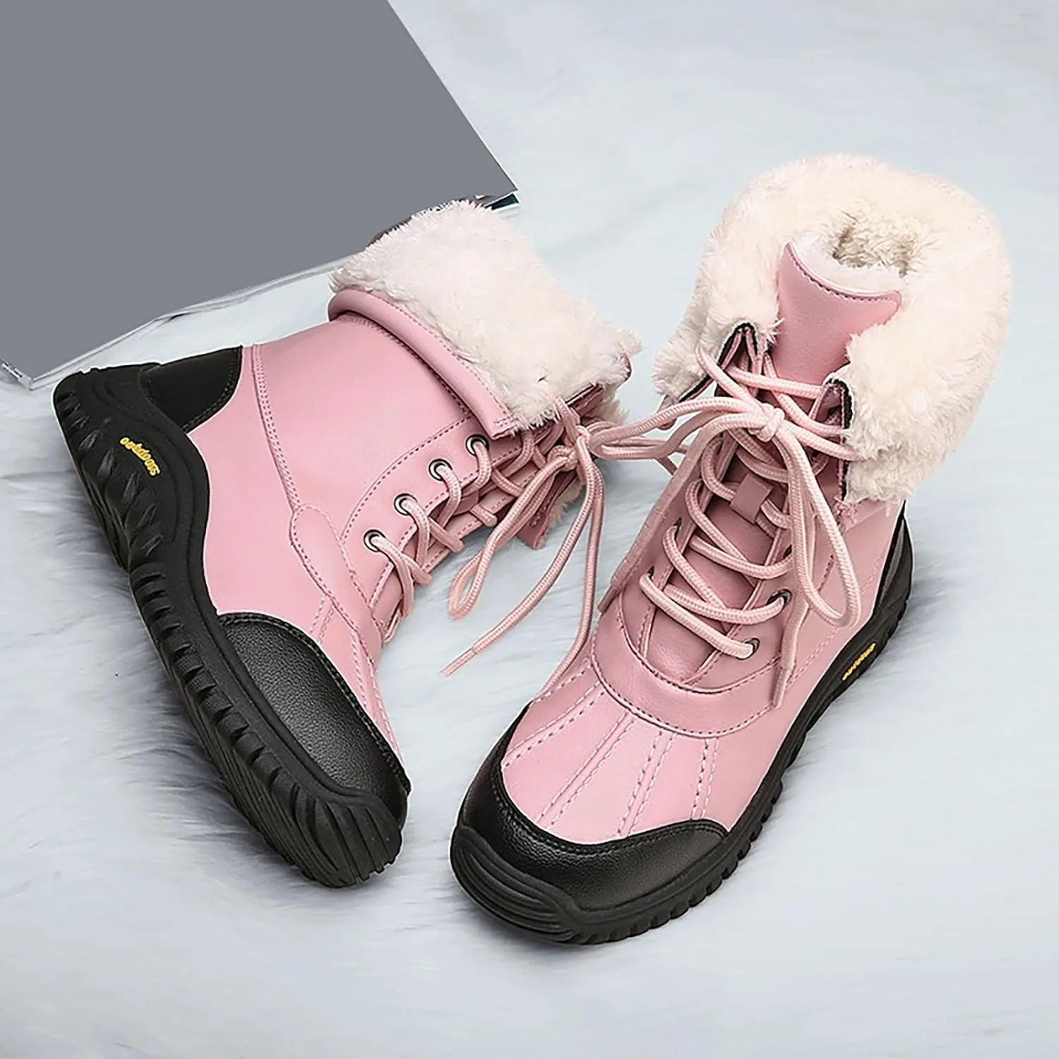 Womens Snow Boots Waterproof Winter Boots Anti-slip Fully Fur Booties Lightweight Slip on Ankle Boots Thickening Winter Shoes Walking Hiking Booties