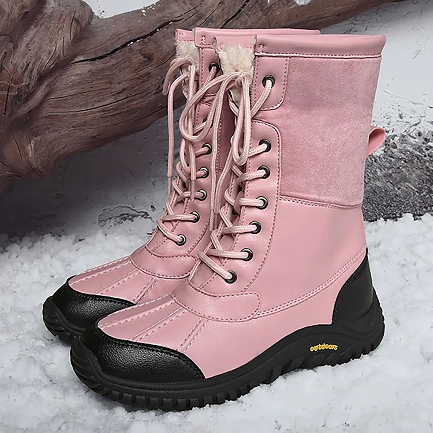 Womens Snow Boots Waterproof Winter Boots Anti-slip Fully Fur Booties Lightweight Slip on Ankle Boots Thickening Winter Shoes Walking Hiking Booties