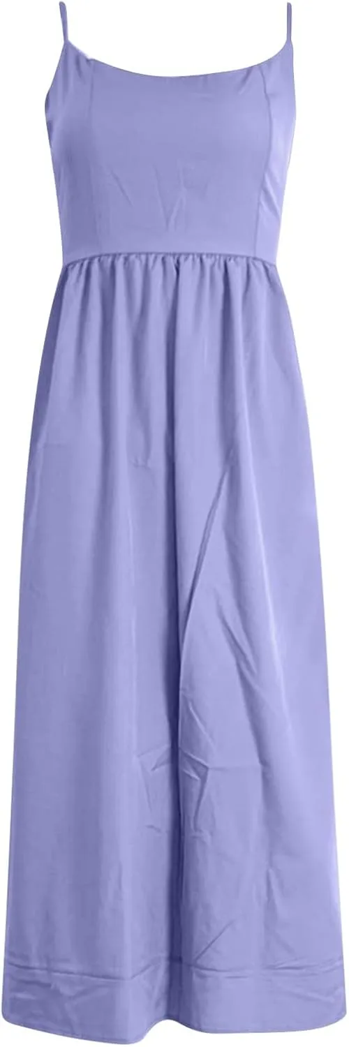 Womens Summer Dresses 2025 Sleeveless Flowy Pleated A Line Beach Vacation Sundress Fashion Spaghetti Strap Dresses