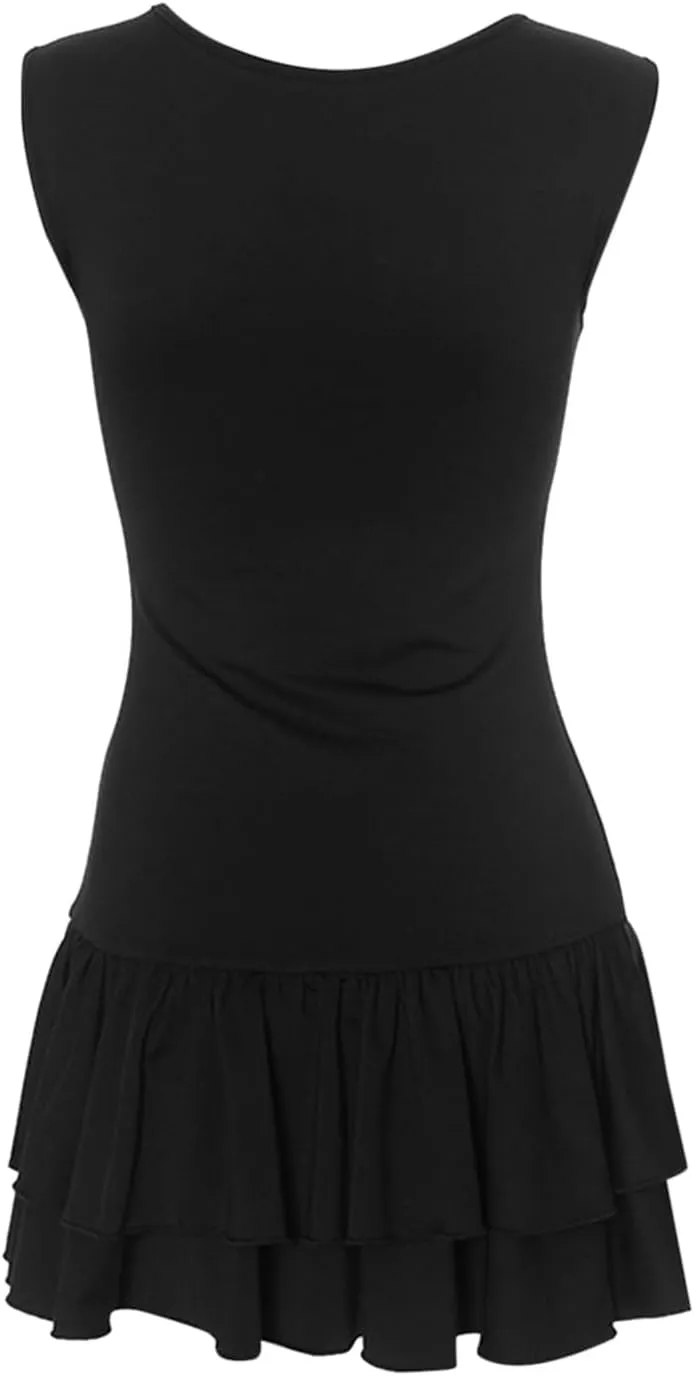 Womens Summer Mini Dress Sleeveless Crewneck Short Tank Sundress Flowy Ruffle Tiered Cocktail Party Dresses