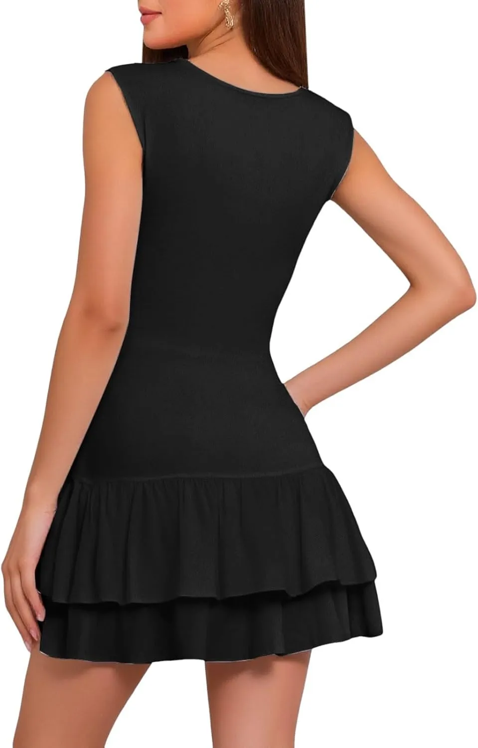 Womens Summer Mini Dress Sleeveless Crewneck Short Tank Sundress Flowy Ruffle Tiered Cocktail Party Dresses