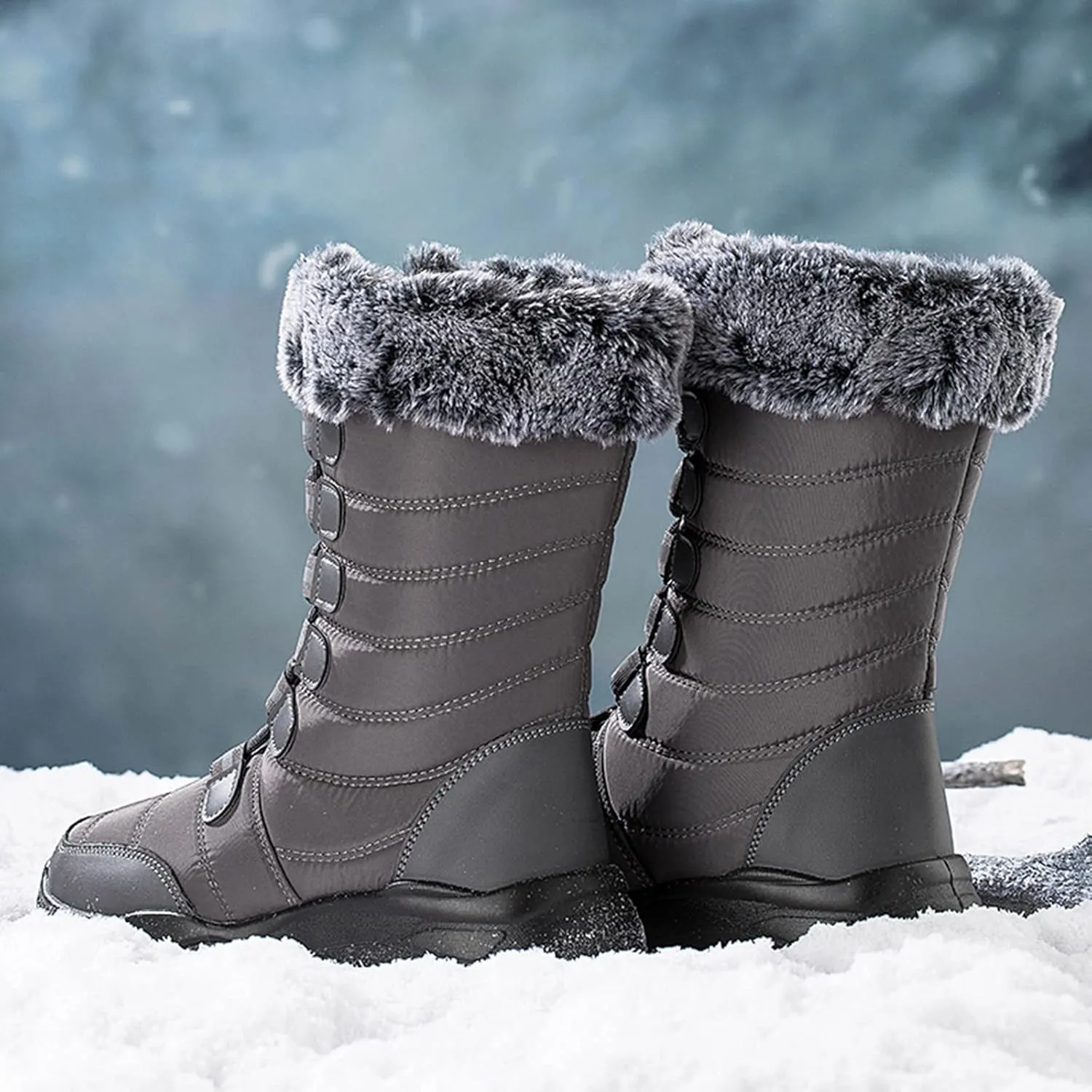 Women's Winter Boots Waterproof Tall Women's Winter Boots Waterproof Non Slip All Black Boots for Winter Snowboots Womens Extra Wide Width Winter Boots