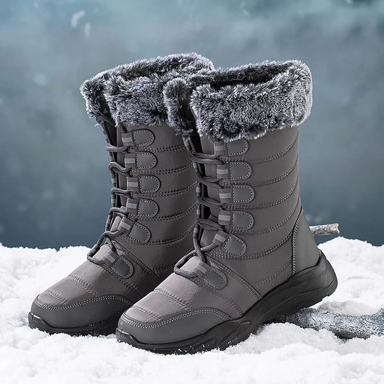 Women's Winter Boots Waterproof Tall Women's Winter Boots Waterproof Non Slip All Black Boots for Winter Snowboots Womens Extra Wide Width Winter Boots