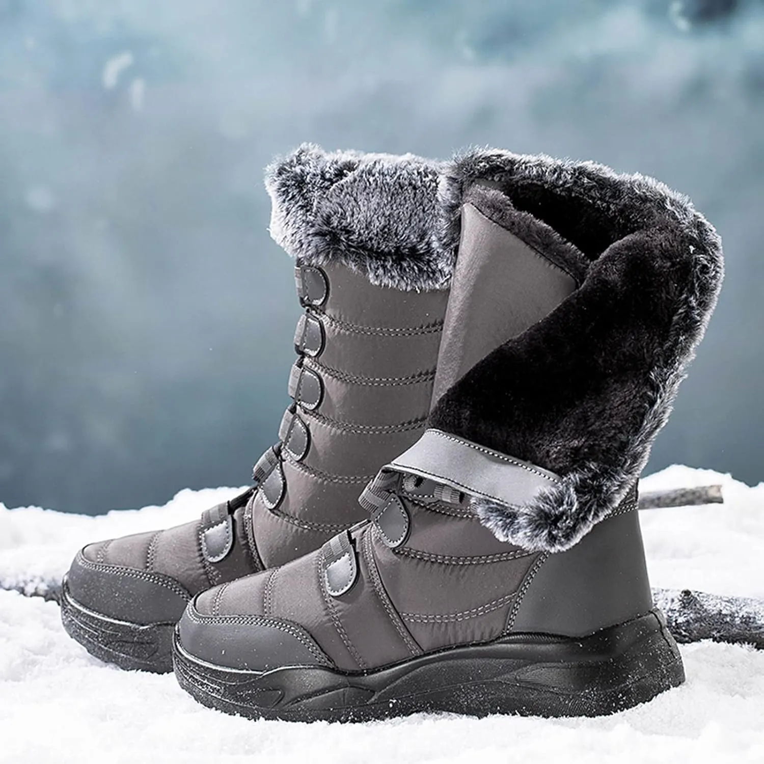 Women's Winter Boots Waterproof Tall Women's Winter Boots Waterproof Non Slip All Black Boots for Winter Snowboots Womens Extra Wide Width Winter Boots
