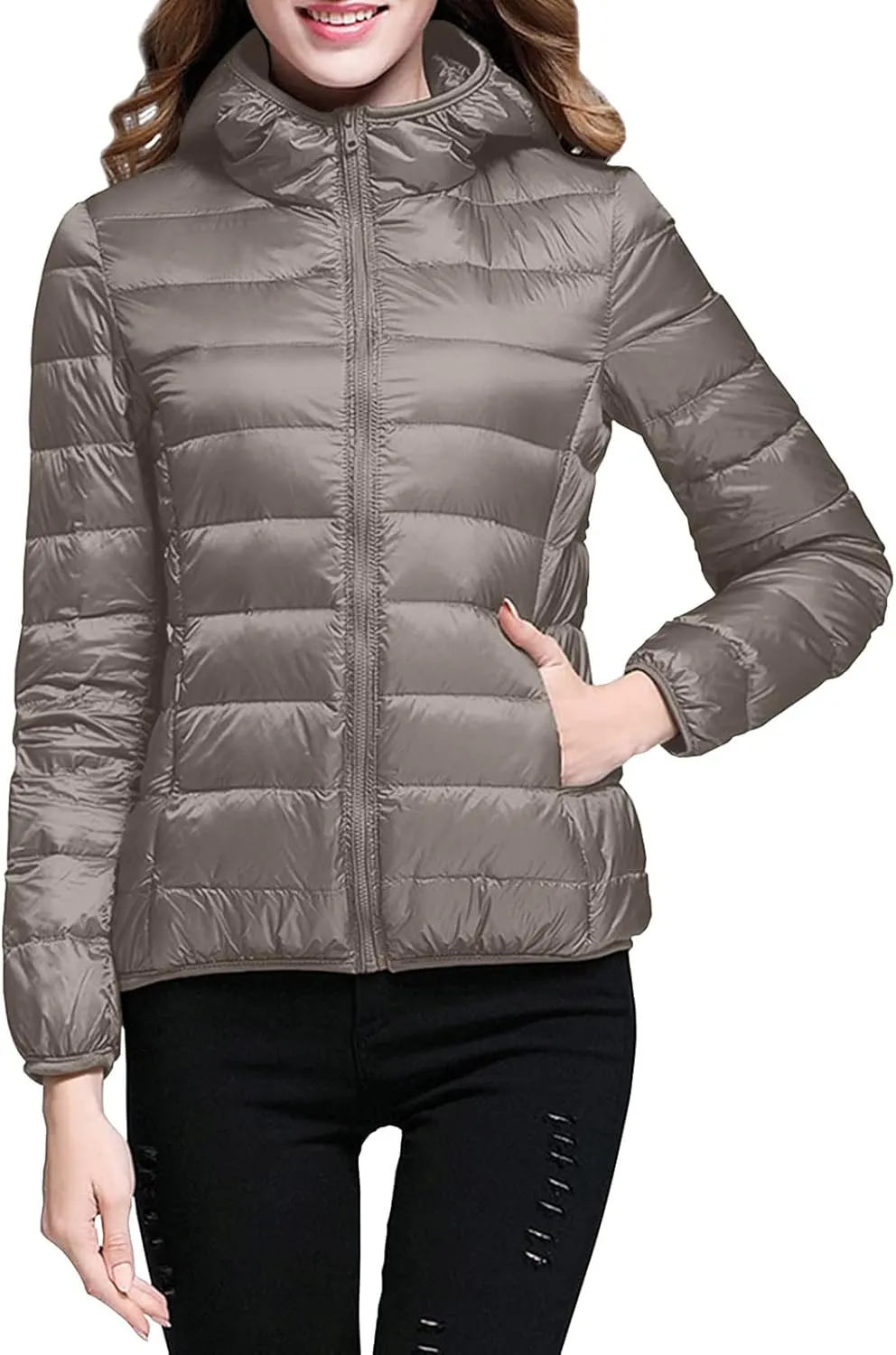 Women's Winter Puffer Coat Warm Lightweight Down Jacket with Hood Water-Resistant Ski Coat Full Zip Outwear Jackets Coat