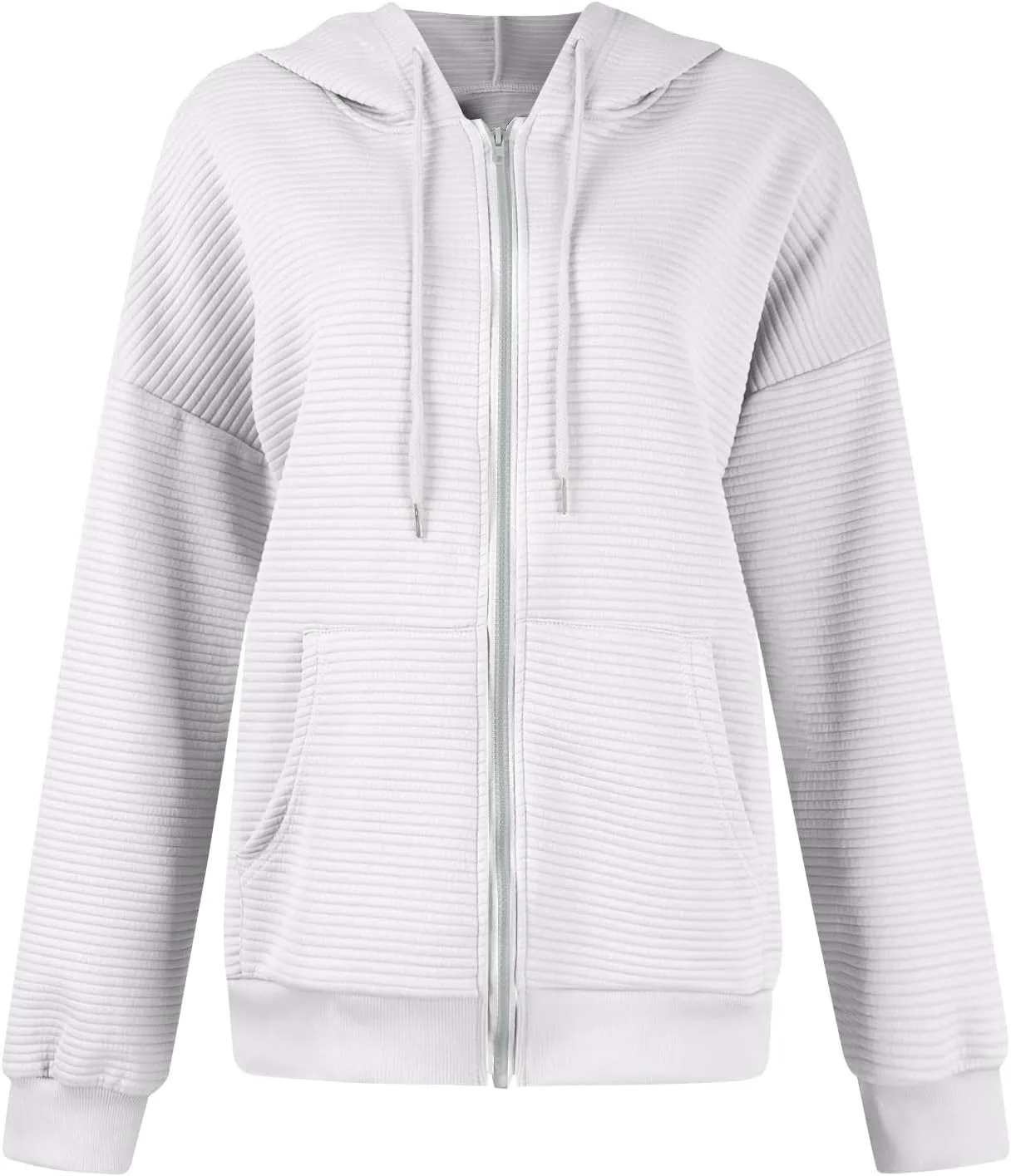 Womens Zip Up Hoodie Waffle Knit Clothes Oversized Sweatshirt Fall Fashion Long Sleeve Jacket With Pockets