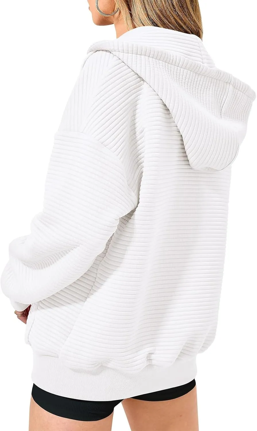 Womens Zip Up Hoodie Waffle Knit Clothes Oversized Sweatshirt Fall Fashion Long Sleeve Jacket With Pockets