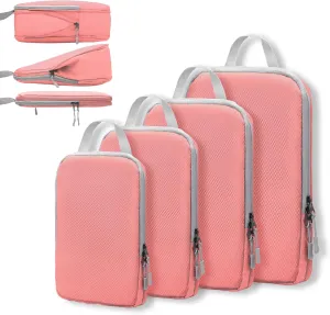 WOOMADA Compression Packing Cubes for Suitcases Travel Essentials 4 Set Expandable Travel Bags Organizer for Luggage(pink)