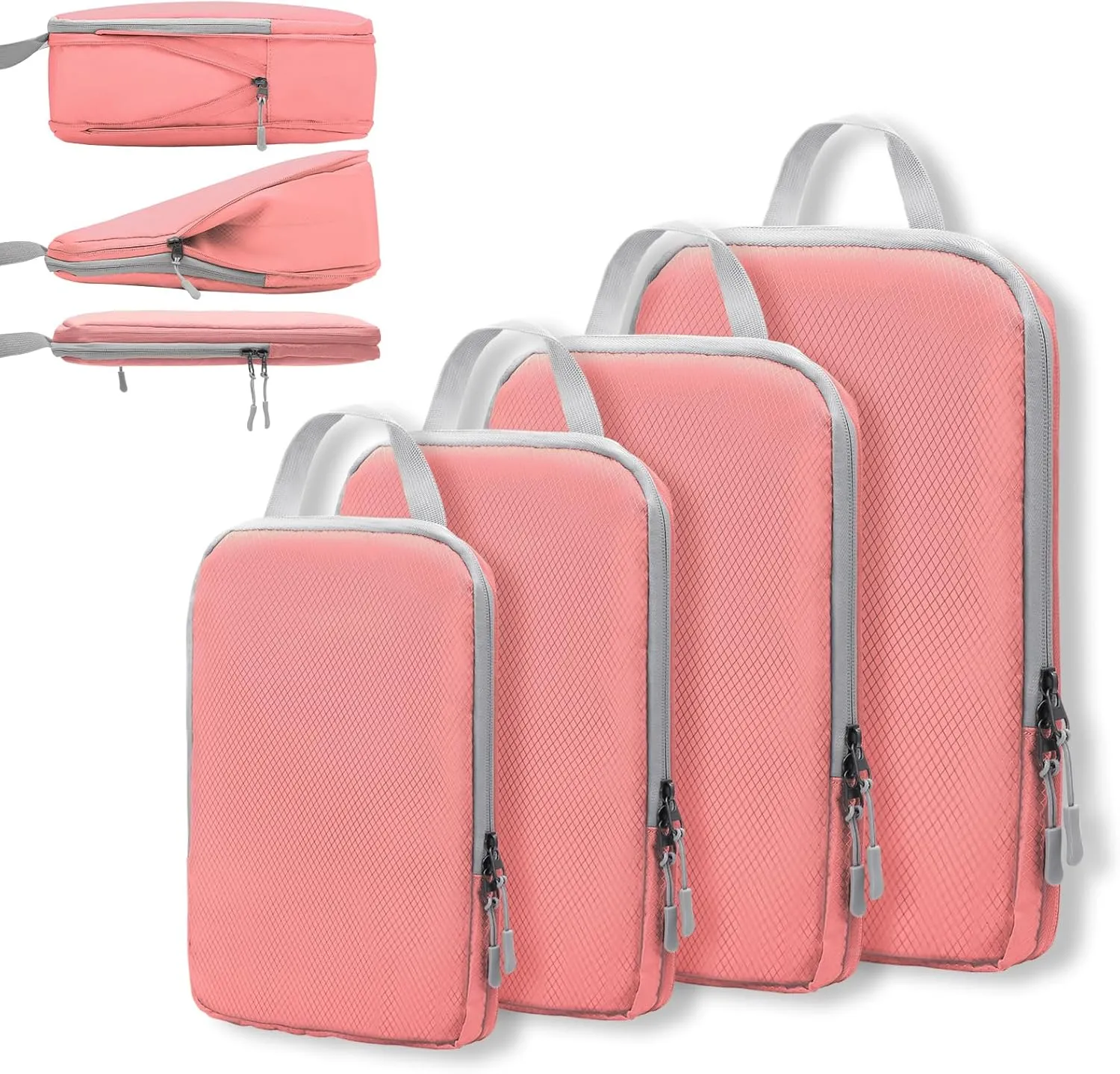 WOOMADA Compression Packing Cubes for Suitcases Travel Essentials 4 Set Expandable Travel Bags Organizer for Luggage(pink)