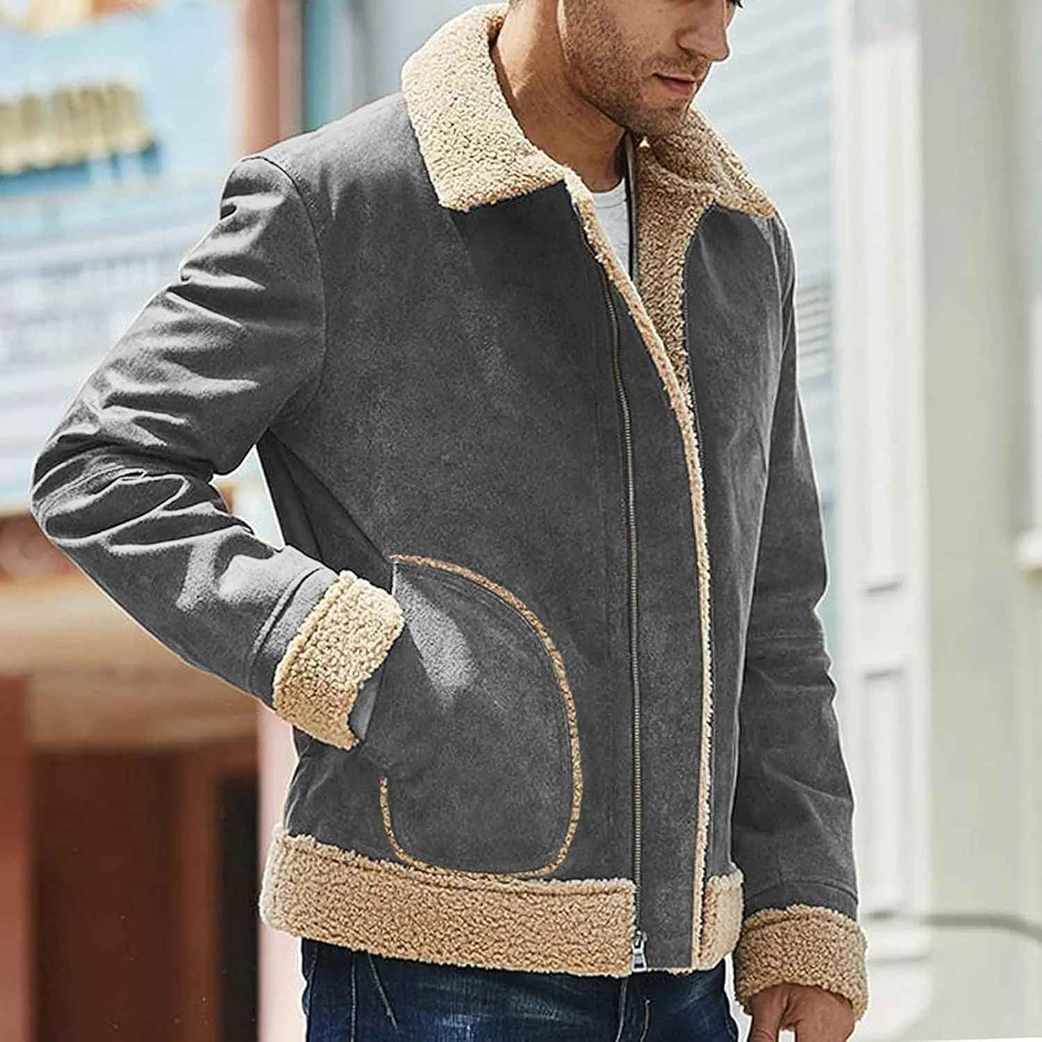 Ymosrh Men's Casual Jackets Lightweight Windproof Bomber Jacket Full Zip Winter Warm Coats Outwear Sport, M-5XL