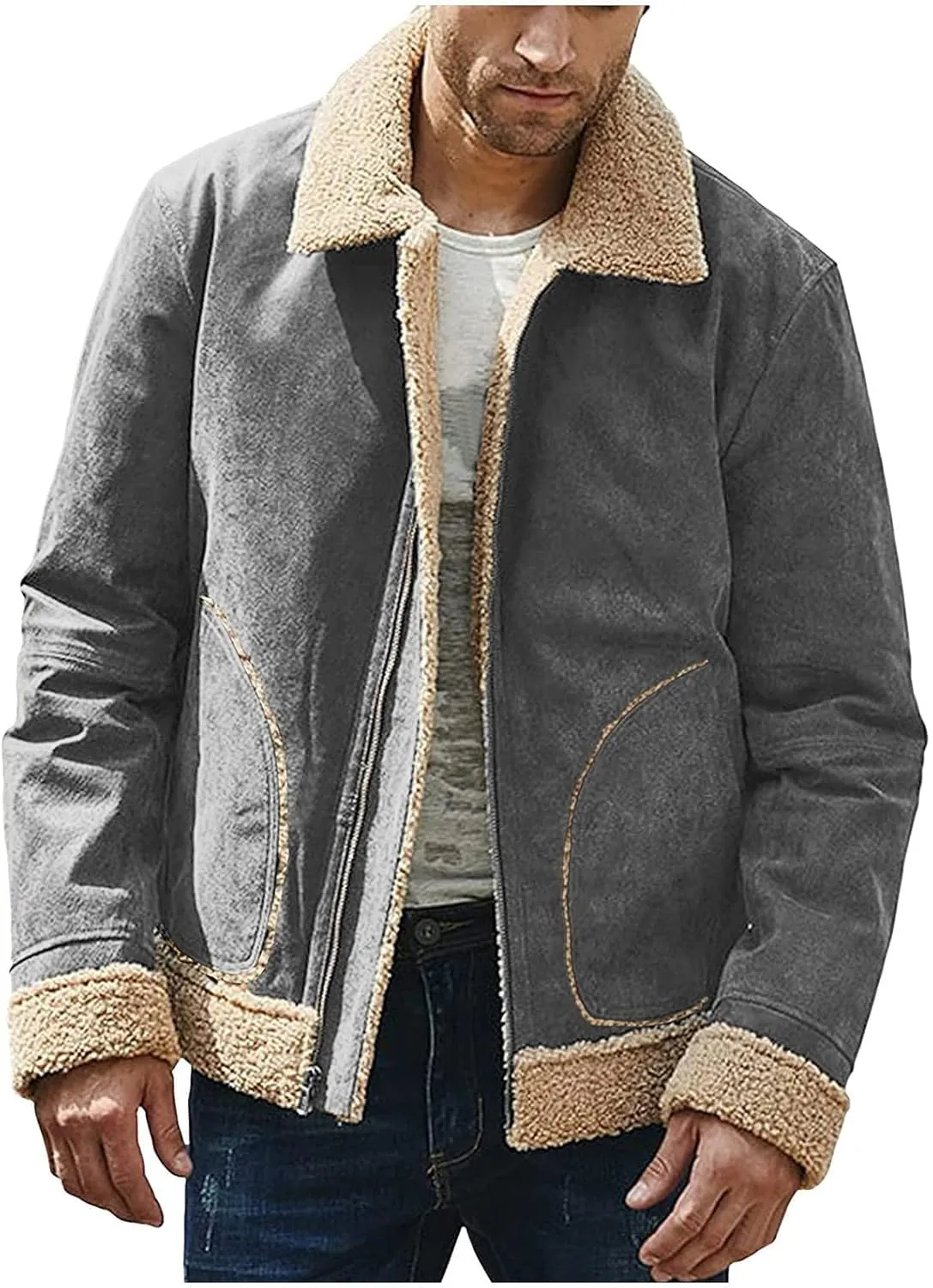 Ymosrh Men's Casual Jackets Lightweight Windproof Bomber Jacket Full Zip Winter Warm Coats Outwear Sport, M-5XL