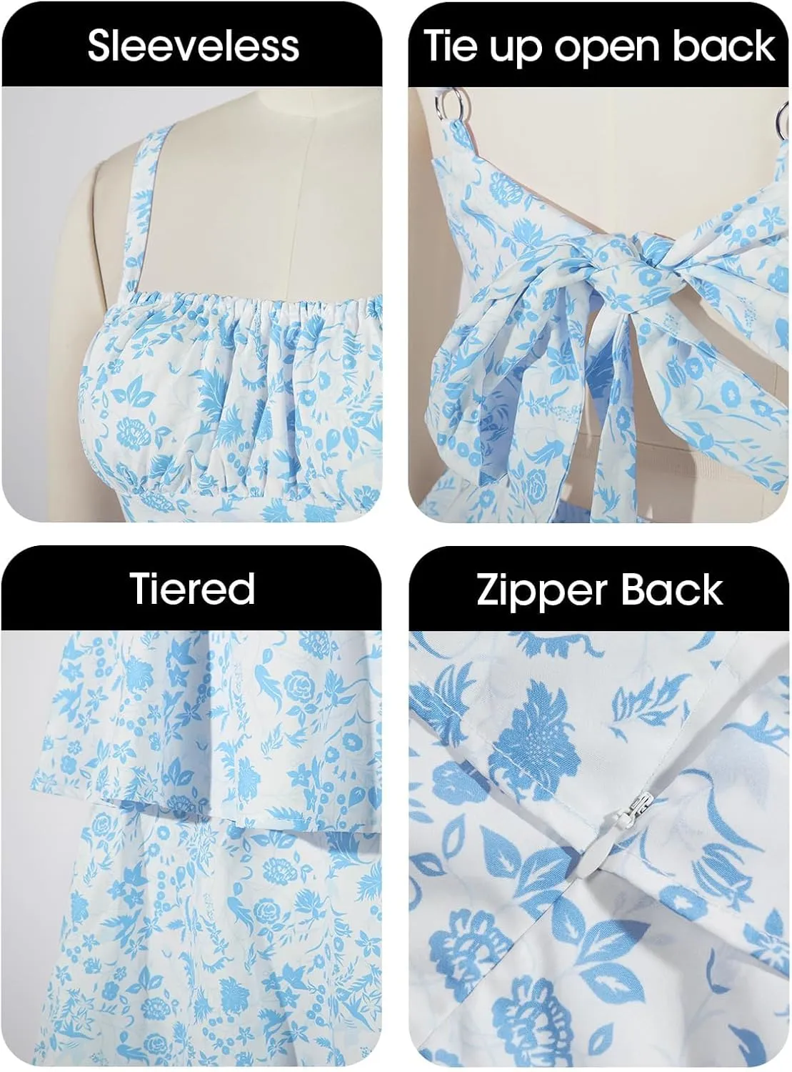 Yoolin Tiered Ruffle Dress Women Casual Summer Spaghetti Strap Sleeveless Floral Layered Maxi Dress for Women Beach Sundress