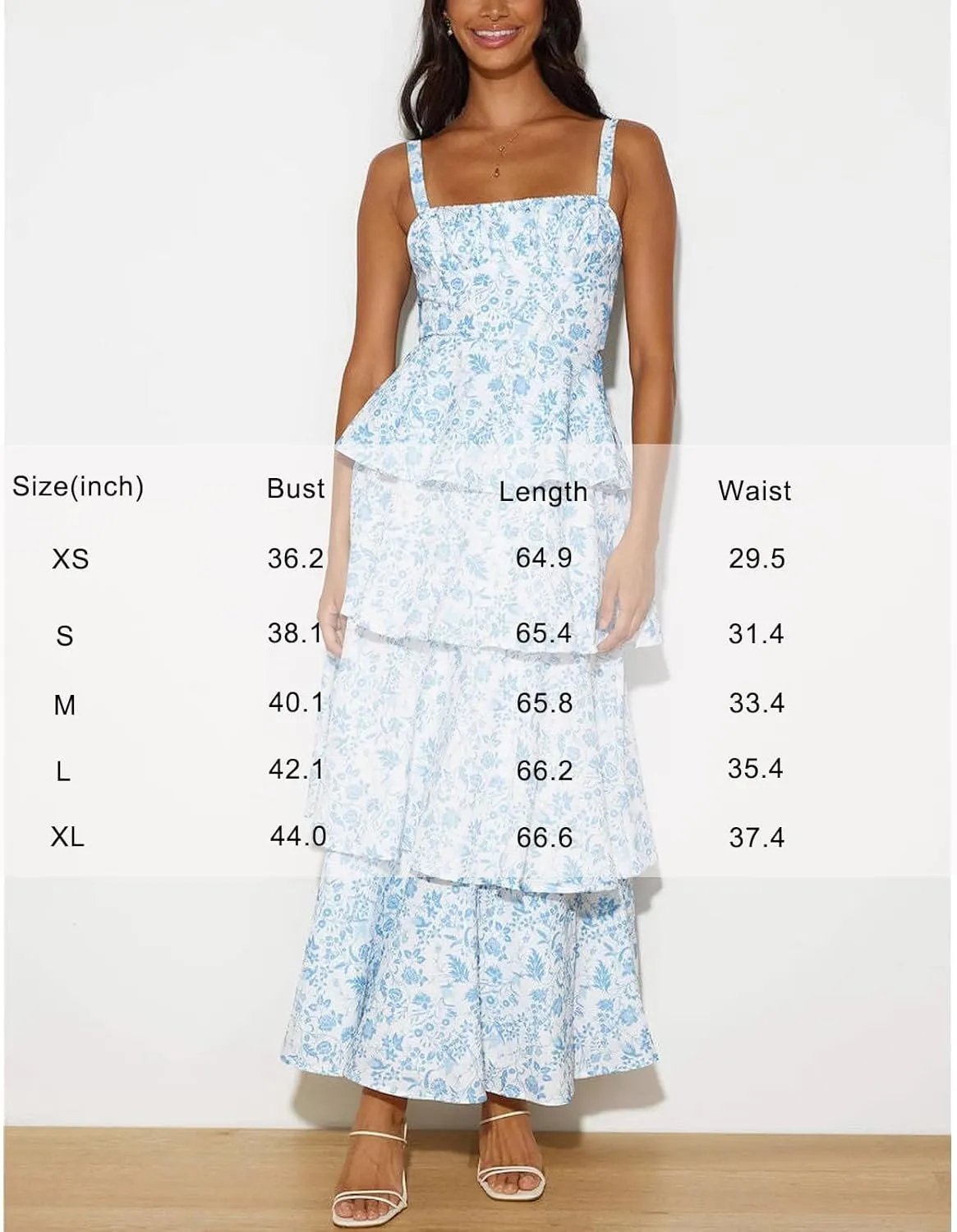Yoolin Tiered Ruffle Dress Women Casual Summer Spaghetti Strap Sleeveless Floral Layered Maxi Dress for Women Beach Sundress