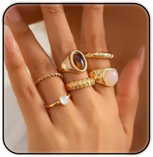 ZMANYIJEW Chunky Gold Rings Set for Women 14K Thick Dome Statement Rings Stackable Finger Knuckle Open Rings Punk Vintage Jewelry