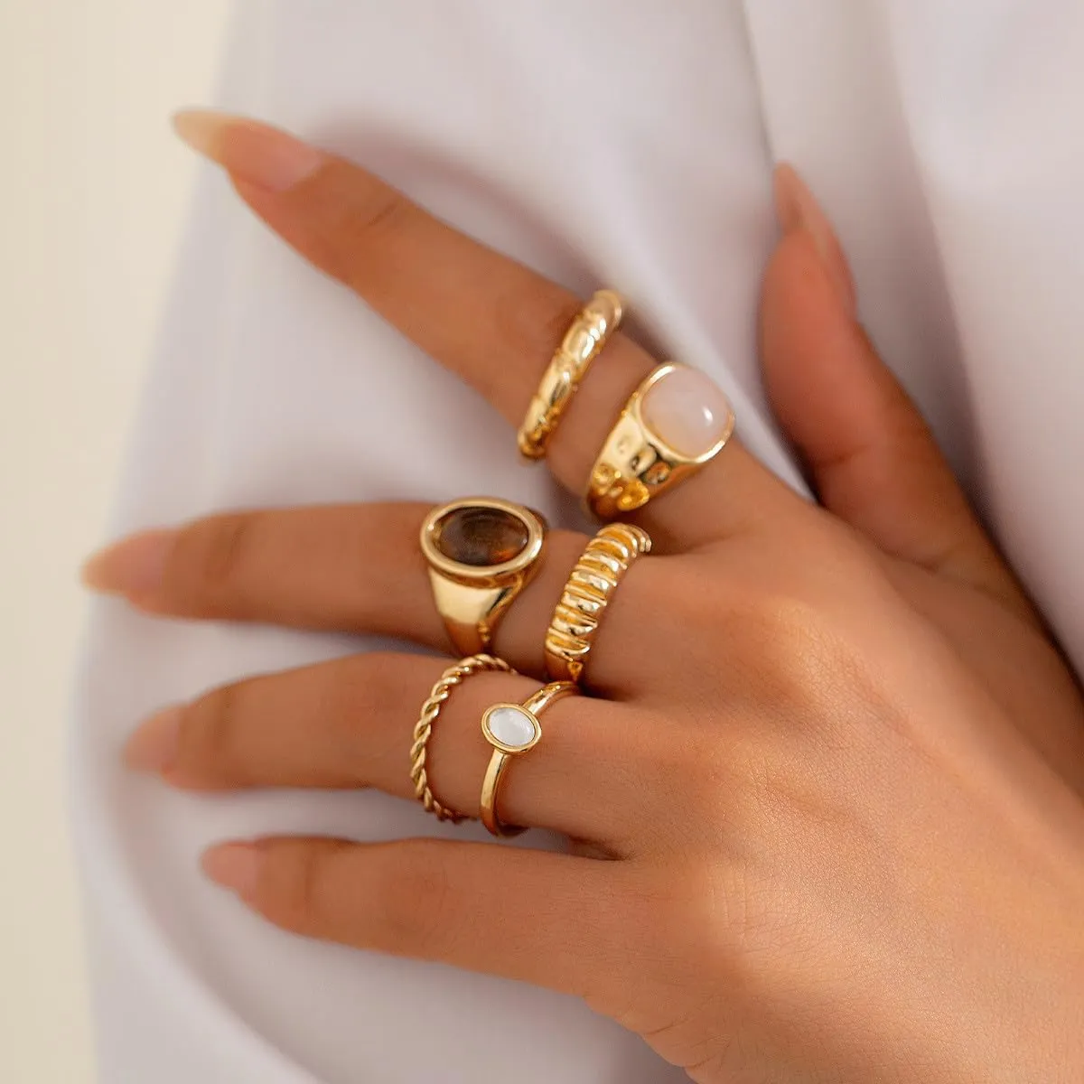 ZMANYIJEW Chunky Gold Rings Set for Women 14K Thick Dome Statement Rings Stackable Finger Knuckle Open Rings Punk Vintage Jewelry
