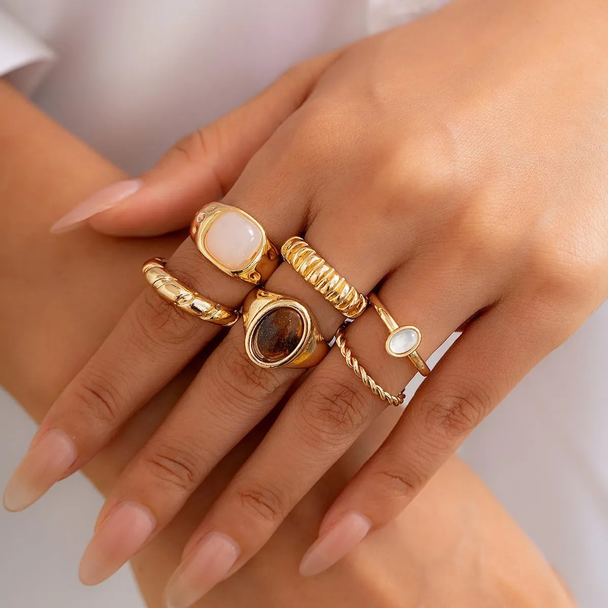 ZMANYIJEW Chunky Gold Rings Set for Women 14K Thick Dome Statement Rings Stackable Finger Knuckle Open Rings Punk Vintage Jewelry
