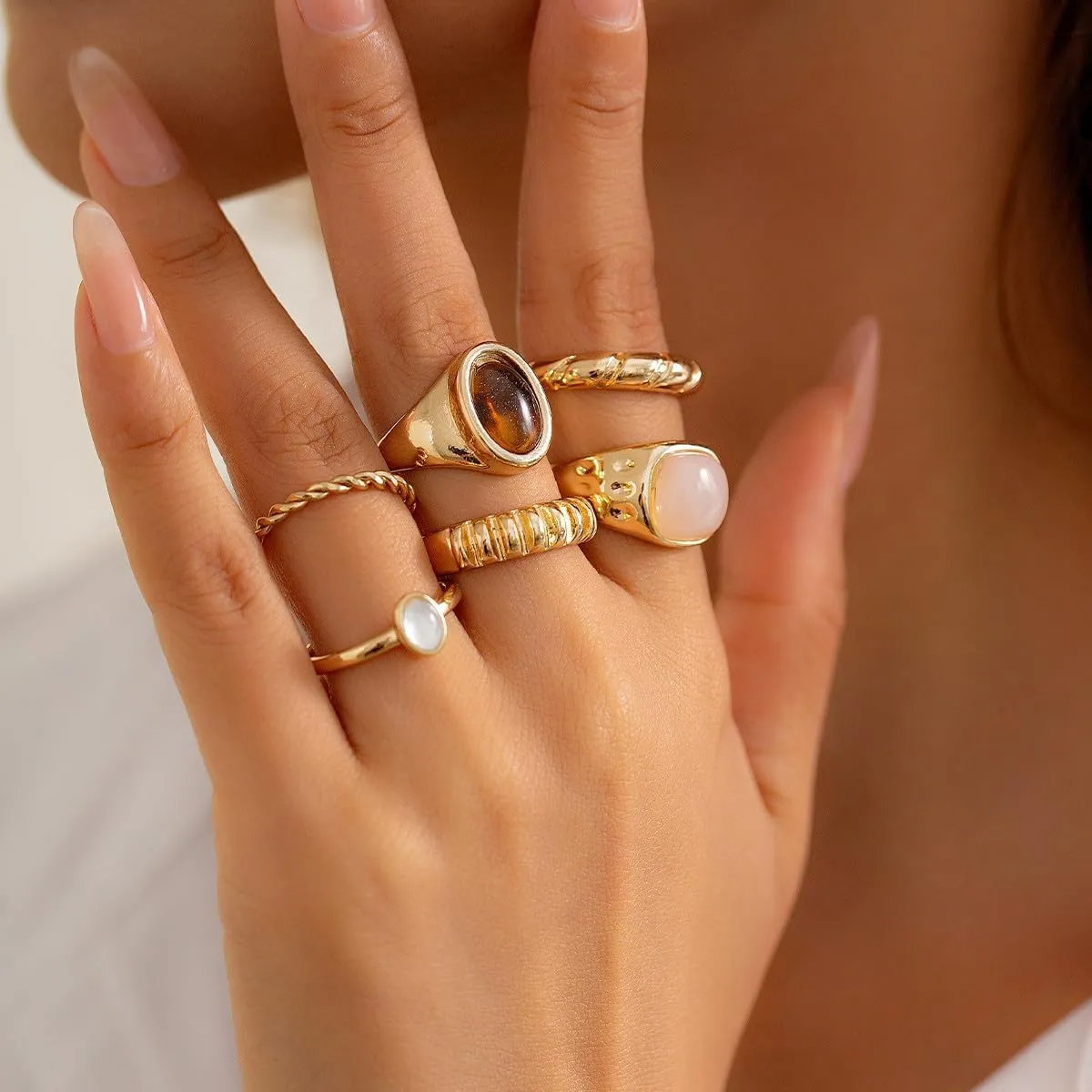 ZMANYIJEW Chunky Gold Rings Set for Women 14K Thick Dome Statement Rings Stackable Finger Knuckle Open Rings Punk Vintage Jewelry