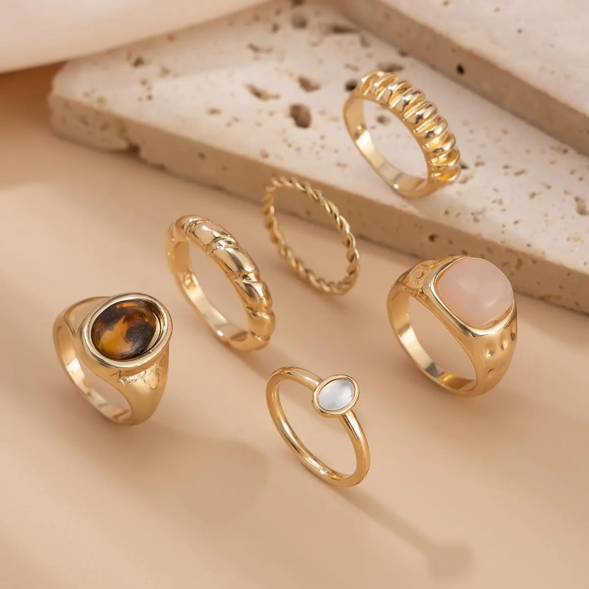 ZMANYIJEW Chunky Gold Rings Set for Women 14K Thick Dome Statement Rings Stackable Finger Knuckle Open Rings Punk Vintage Jewelry