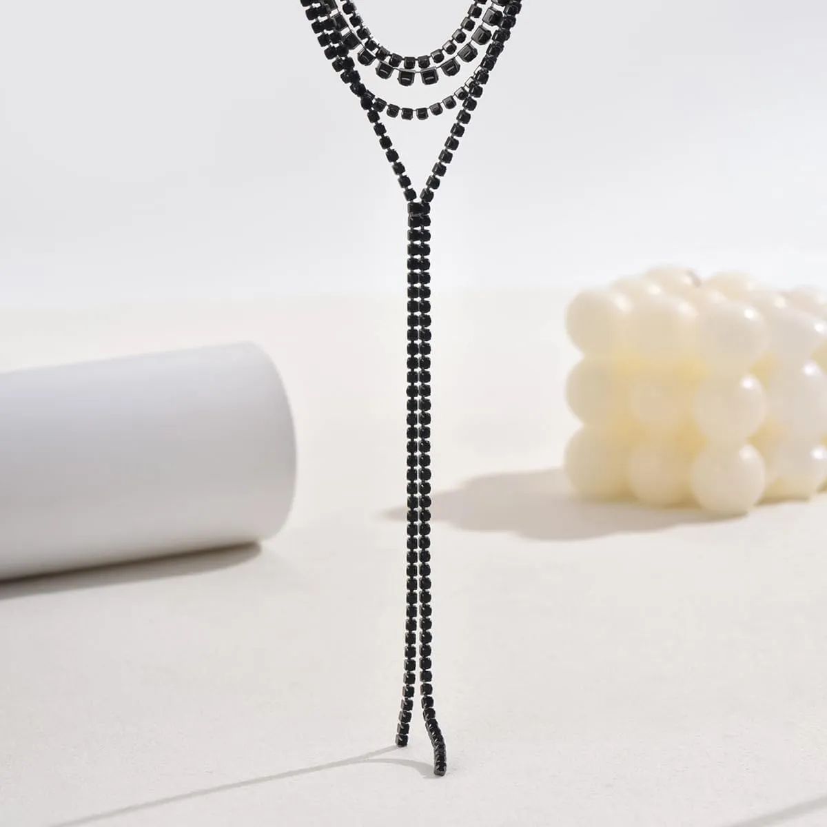 ZMANYIJEW Layered Rhinestone Y Necklace Choker for Women Multilayered Crystal Long Necklaces Sparkly Bridal Wedding Jewelry