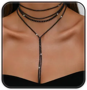 ZMANYIJEW Layered Rhinestone Y Necklace Choker for Women Multilayered Crystal Long Necklaces Sparkly Bridal Wedding Jewelry