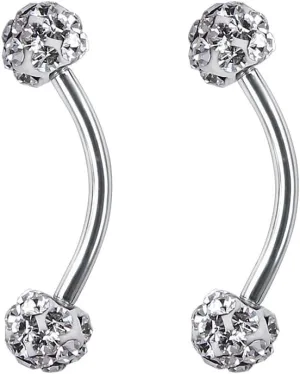 ZS 16 Gauge Eyebrow Rings Curved Barbell 4mm Crystal Ball Belly Button & Nipple Rings