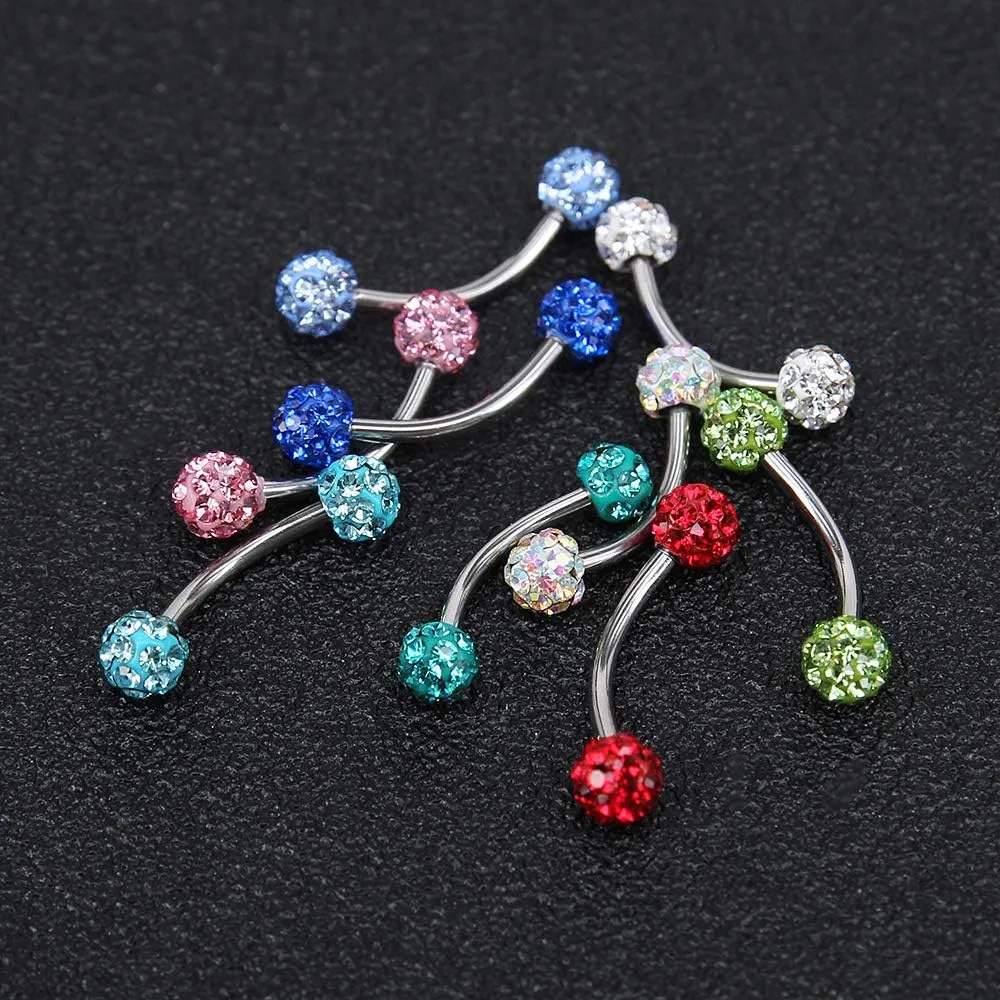 ZS 16 Gauge Eyebrow Rings Curved Barbell 4mm Crystal Ball Belly Button & Nipple Rings