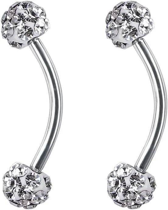 ZS 16 Gauge Eyebrow Rings Curved Barbell 4mm Crystal Ball Belly Button & Nipple Rings